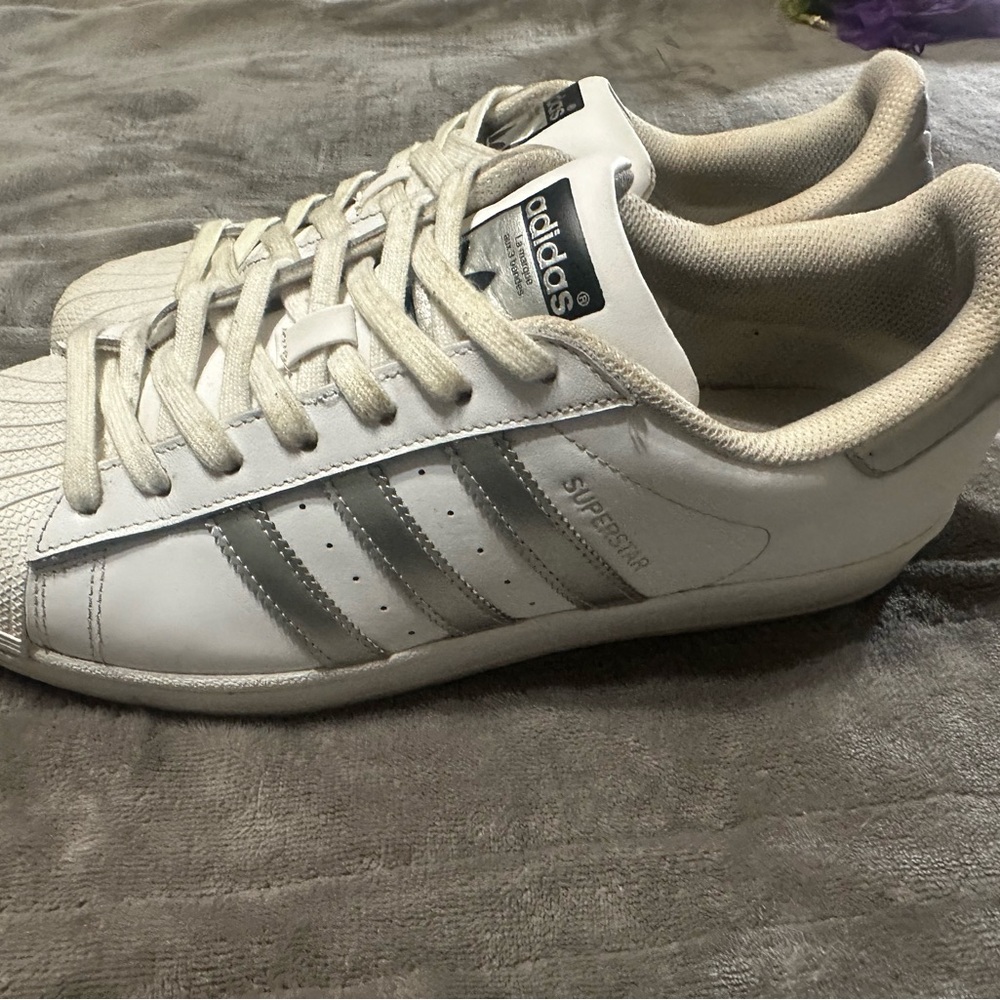 Adidas Women’s White and Silver Superstar Shoes